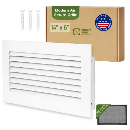 14x6 White Aluminum Modern Air Return Grille with Washable Filter (Duct Opening)