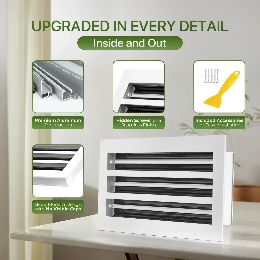 Aluminum Linear Slot Diffuser with features highlighted on a white background